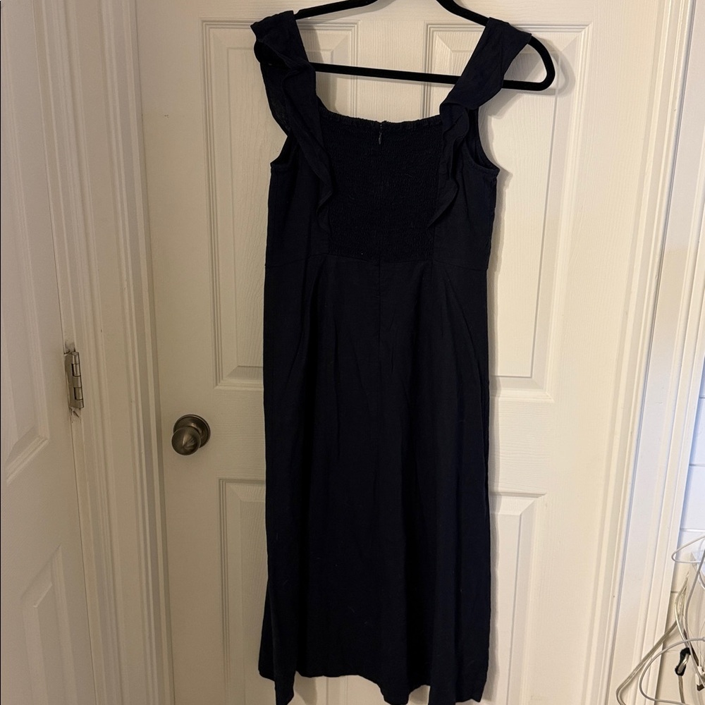 Ann Taylor Scoop Neck Linen Blend Flare Dress in the color Night Sky Navy Size 8 - Picture 5 of 6